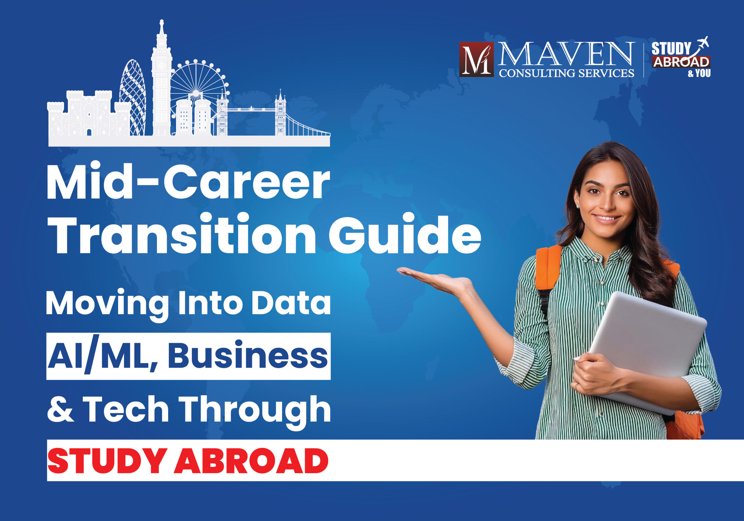 Mid-career professional reflecting on career transition through study abroad into data, AI, business, and technology