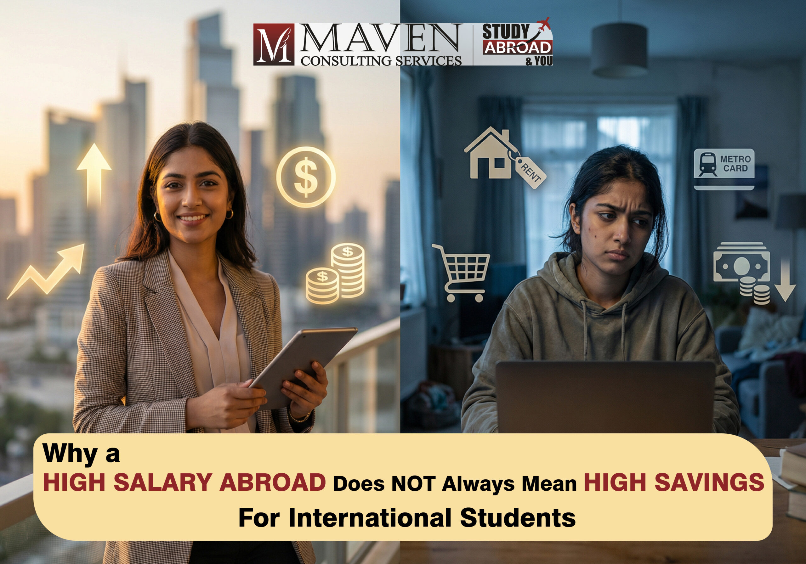 International student analyzing expenses despite earning a high salary abroad