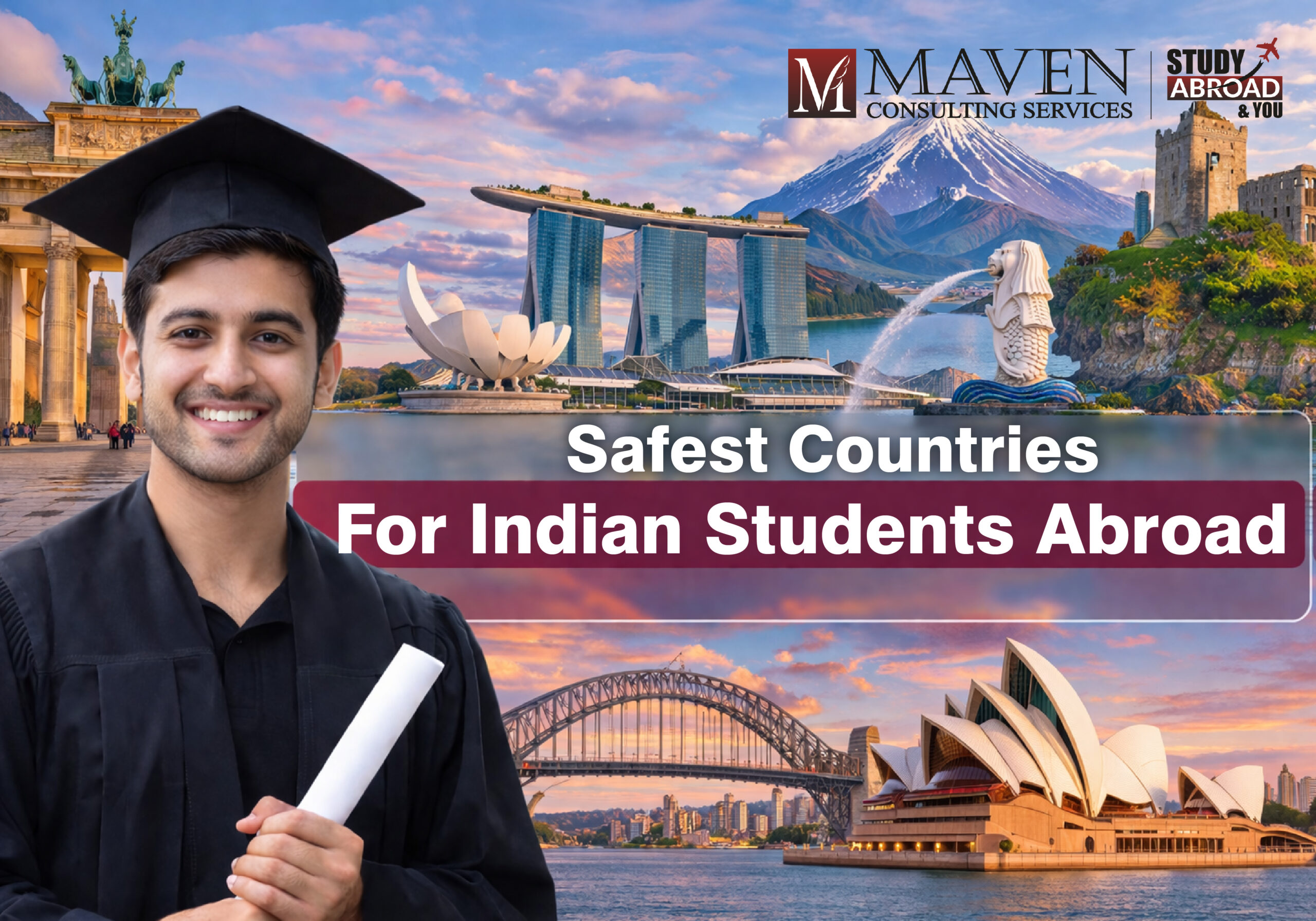 Safest countries for Indian students 2026–27 showing global safety trends and top study abroad destinations