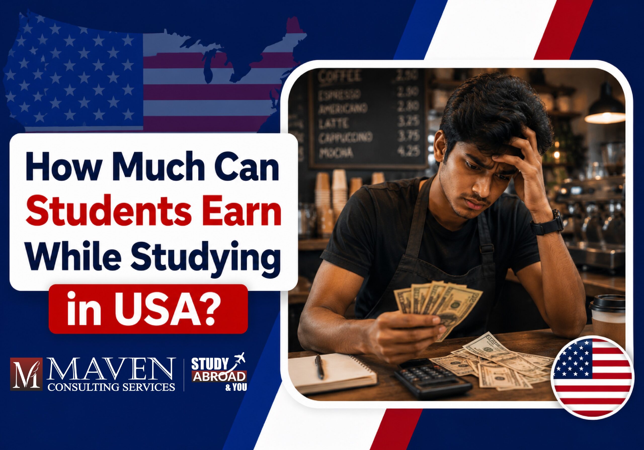 how much can students earn while studying in USA - Indian student counting cash earnings