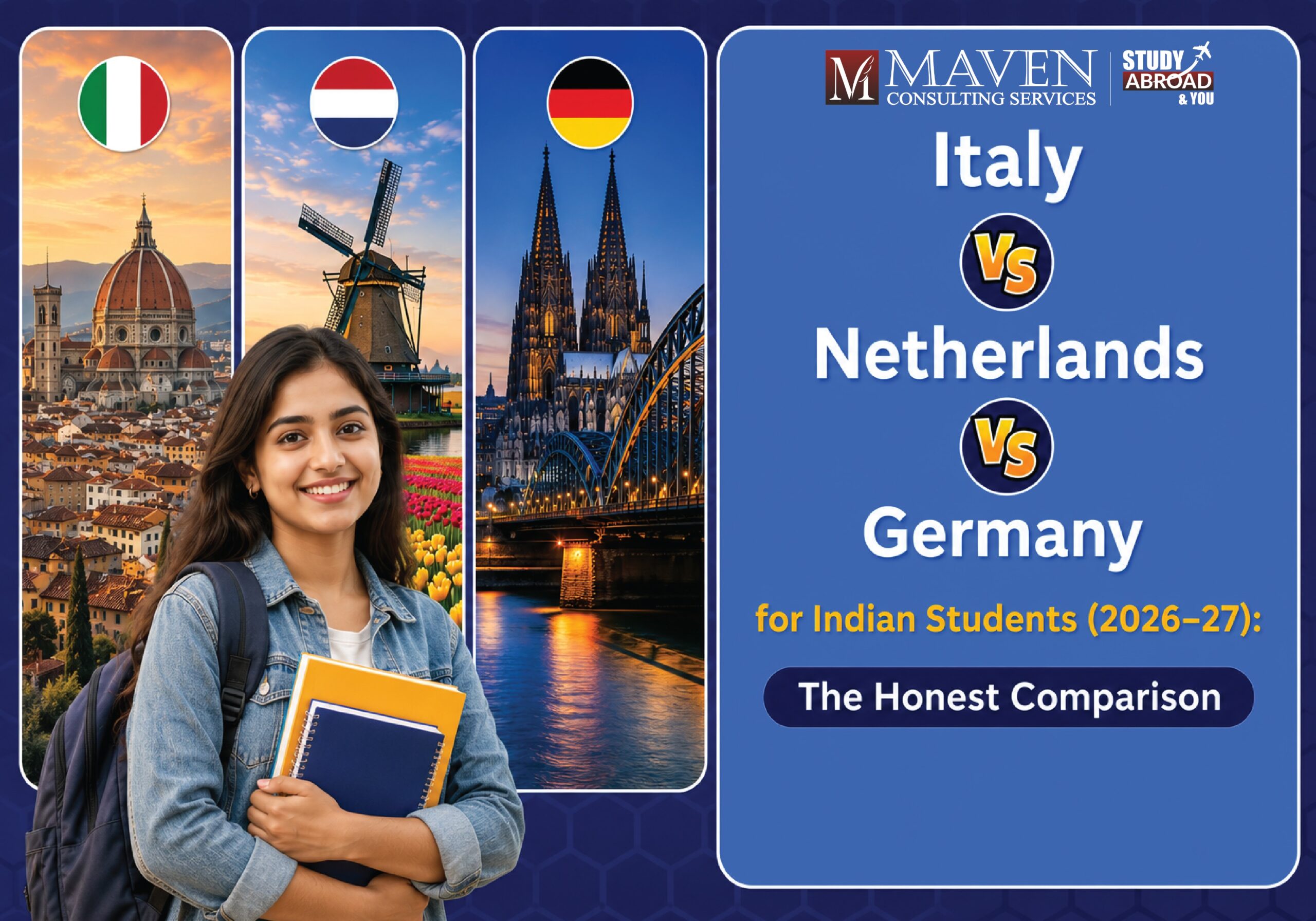 Italy vs Netherlands vs Germany for Indian Students 2026-27 — The Honest Comparison by Maven Consulting Services