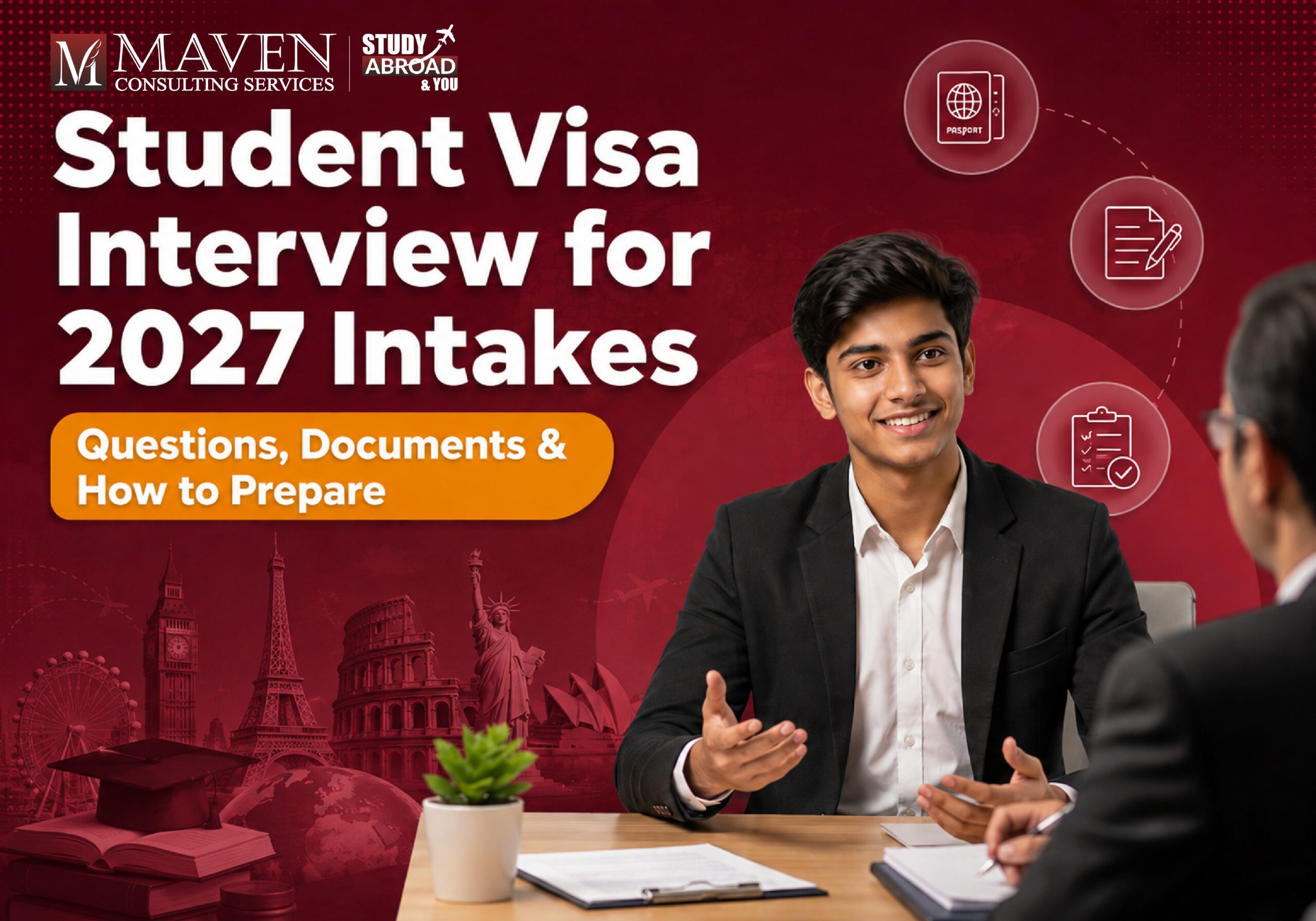 Student visa interview preparation guide for 2027 intakes covering US F-1, UK, Canada and Australia