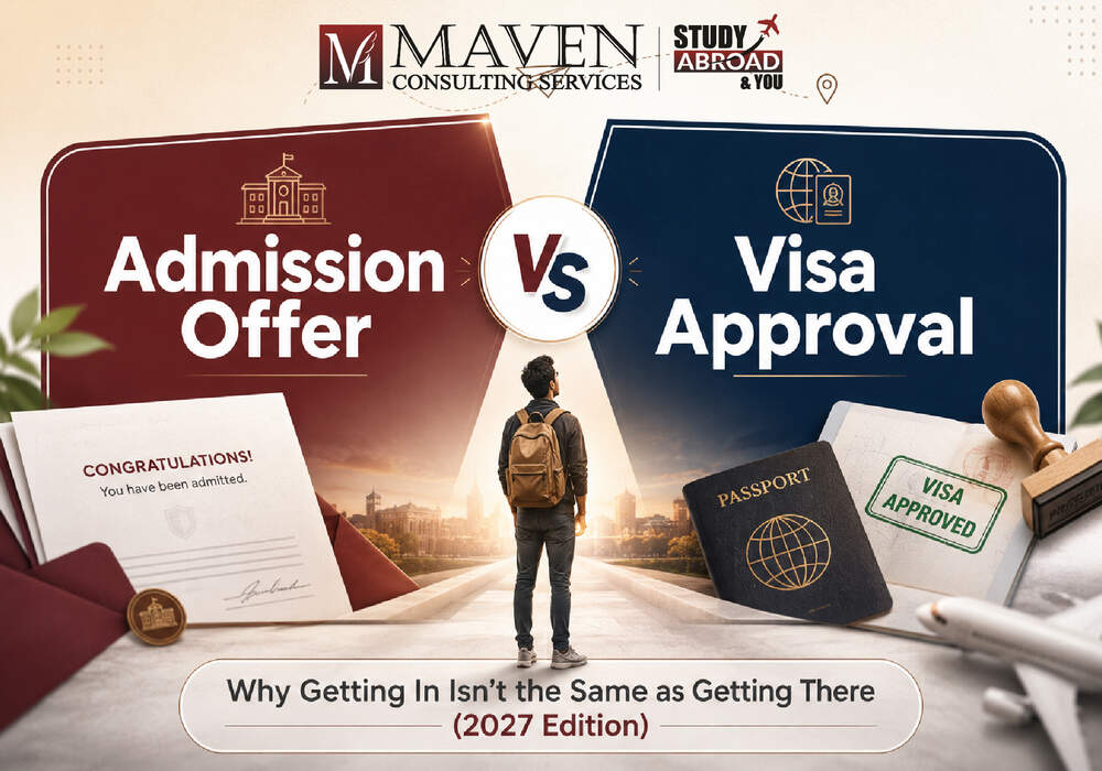 Admission offer vs visa approval — Maven Consulting Services guide comparing university acceptance and student visa outcomes
