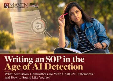 AI written SOP rejection: Indian student reviewing her statement of purpose for AI detection — Writing an SOP in the Age of AI Detection, a blog by Maven Consulting Services